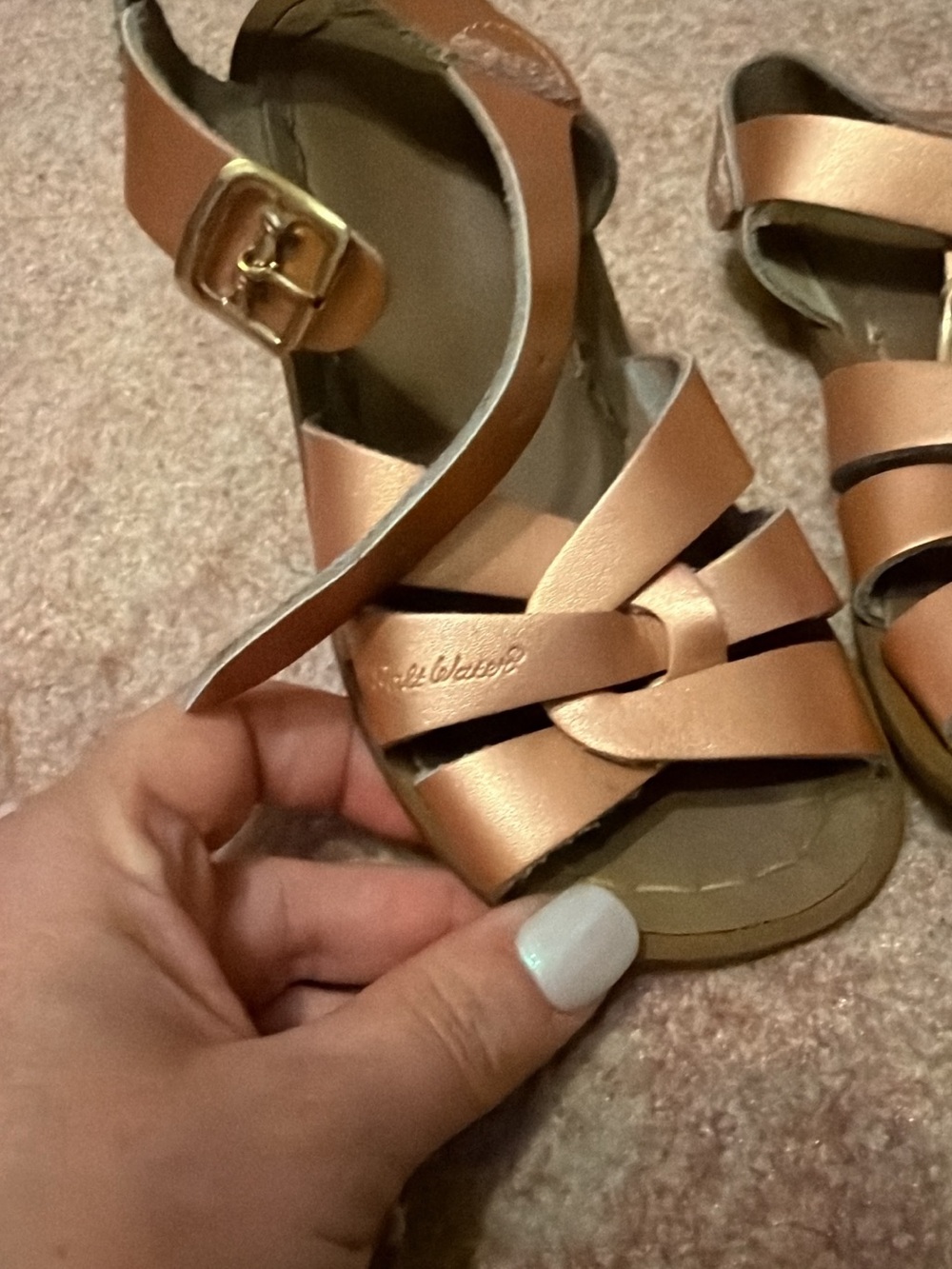 Toddler Girls 9c Metallic Rose Gold Salt Water original Sandals with Buckle
